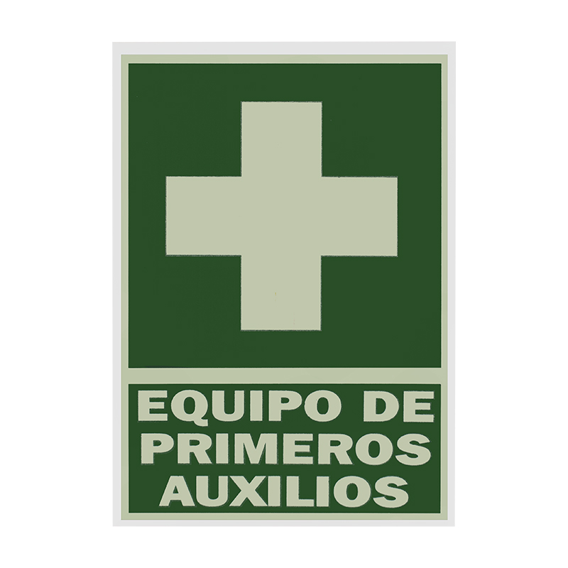 SEÑAL PVC FLUORESCENTE 21X29 "EQUIPO PRIMEROS AUXILIOS"